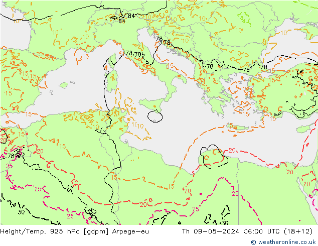 Height/Temp. 925 hPa Arpege-eu Do 09.05.2024 06 UTC