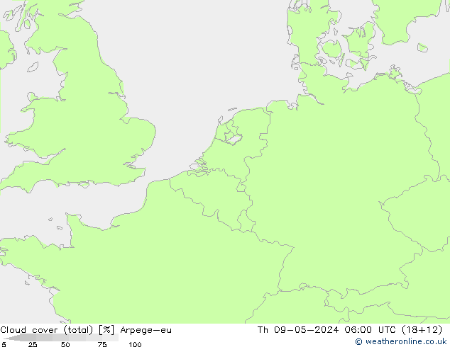 Nuages (total) Arpege-eu jeu 09.05.2024 06 UTC