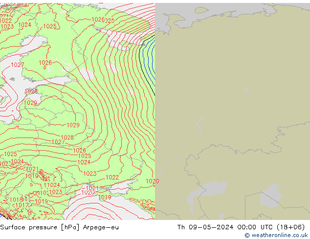 Surface pressure Arpege-eu Th 09.05.2024 00 UTC