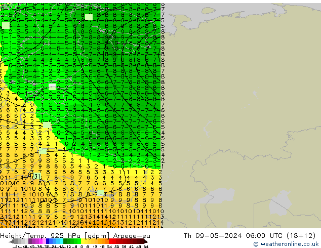 Height/Temp. 925 hPa Arpege-eu Čt 09.05.2024 06 UTC