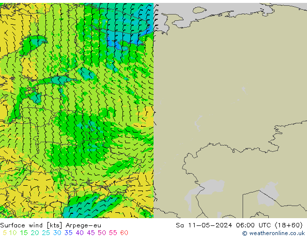 Rüzgar 10 m Arpege-eu Cts 11.05.2024 06 UTC
