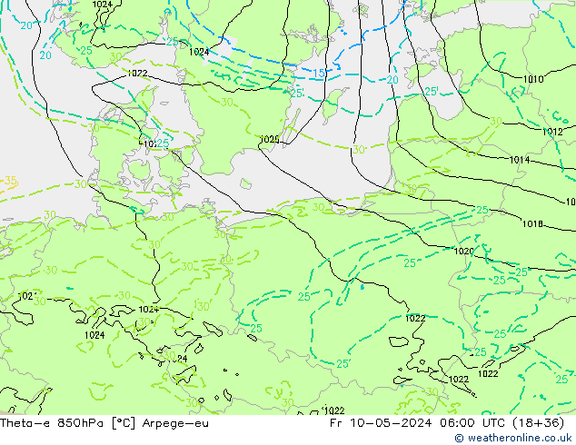Theta-e 850hPa Arpege-eu Fr 10.05.2024 06 UTC