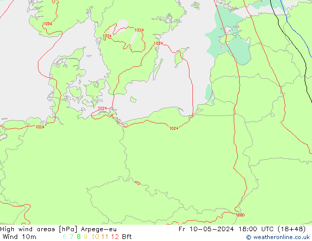 High wind areas Arpege-eu Fr 10.05.2024 18 UTC