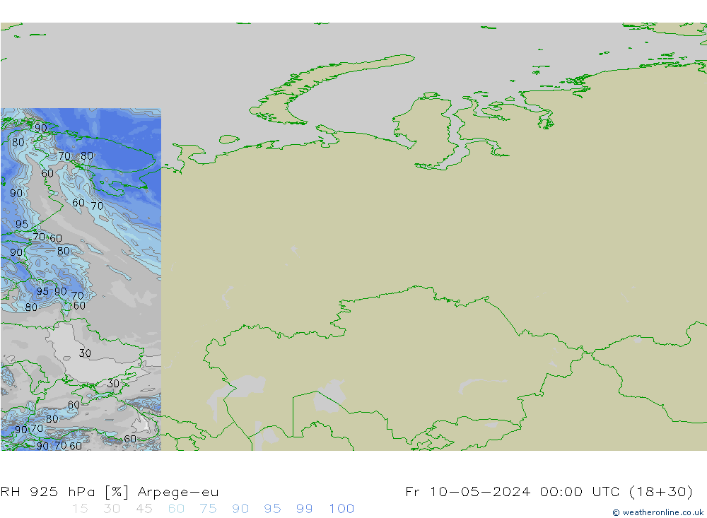 RH 925 hPa Arpege-eu Fr 10.05.2024 00 UTC