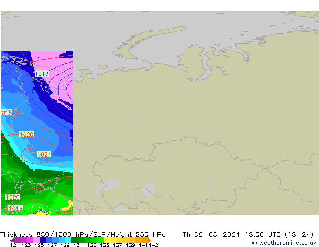 Thck 850-1000 hPa Arpege-eu Th 09.05.2024 18 UTC