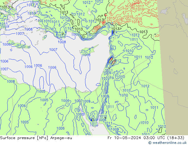 Presión superficial Arpege-eu vie 10.05.2024 03 UTC