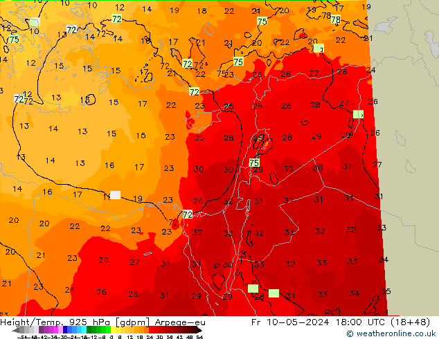 Height/Temp. 925 hPa Arpege-eu Fr 10.05.2024 18 UTC