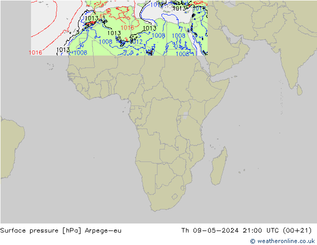 Surface pressure Arpege-eu Th 09.05.2024 21 UTC
