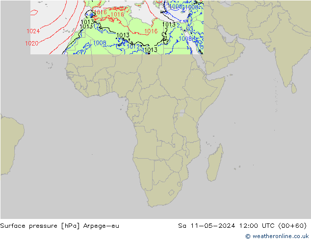 Pressione al suolo Arpege-eu sab 11.05.2024 12 UTC