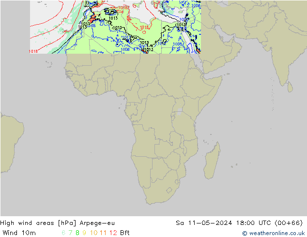 High wind areas Arpege-eu сб 11.05.2024 18 UTC
