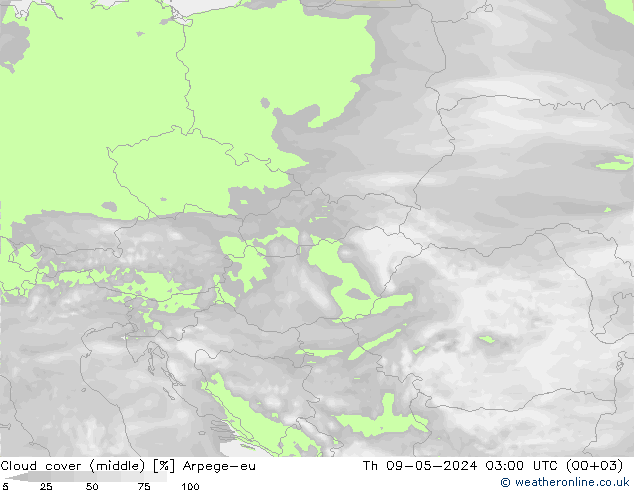 oblačnosti uprostřed Arpege-eu Čt 09.05.2024 03 UTC