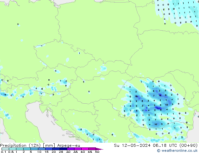 Precipitação (12h) Arpege-eu Dom 12.05.2024 18 UTC