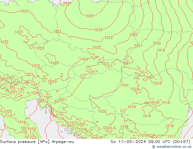 приземное давление Arpege-eu сб 11.05.2024 09 UTC