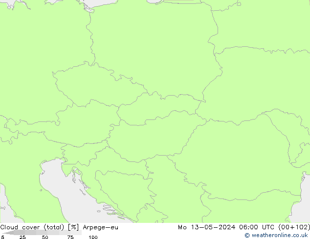 Cloud cover (total) Arpege-eu Mo 13.05.2024 06 UTC