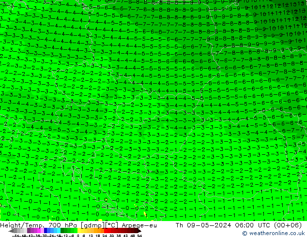 Yükseklik/Sıc. 700 hPa Arpege-eu Per 09.05.2024 06 UTC