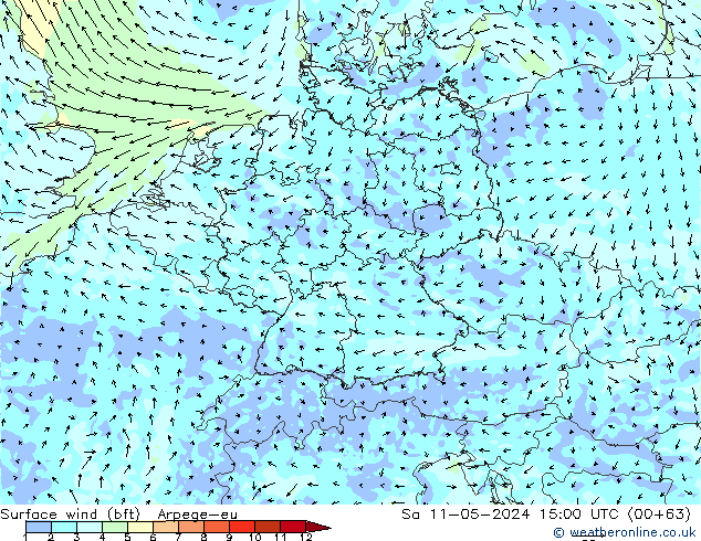 Surface wind (bft) Arpege-eu Sa 11.05.2024 15 UTC