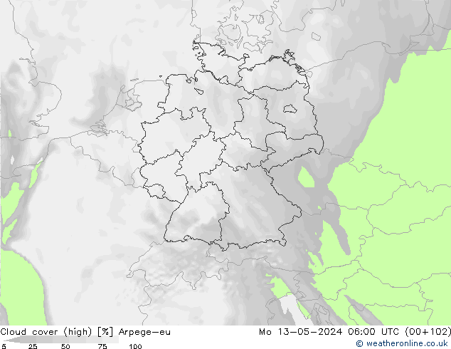 Nuages (élevé) Arpege-eu lun 13.05.2024 06 UTC