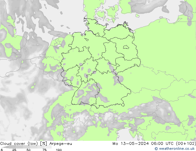 облака (низкий) Arpege-eu пн 13.05.2024 06 UTC