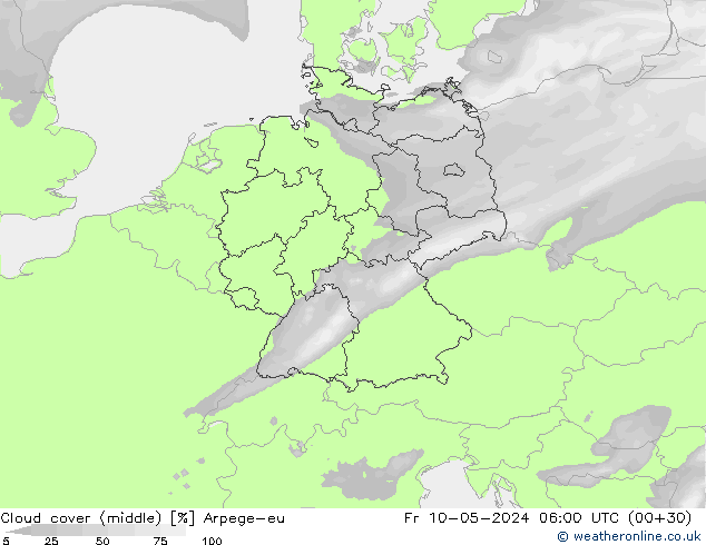 Cloud cover (middle) Arpege-eu Fr 10.05.2024 06 UTC