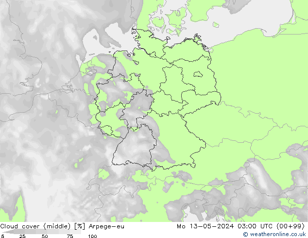 zachmurzenie (środk.) Arpege-eu pon. 13.05.2024 03 UTC
