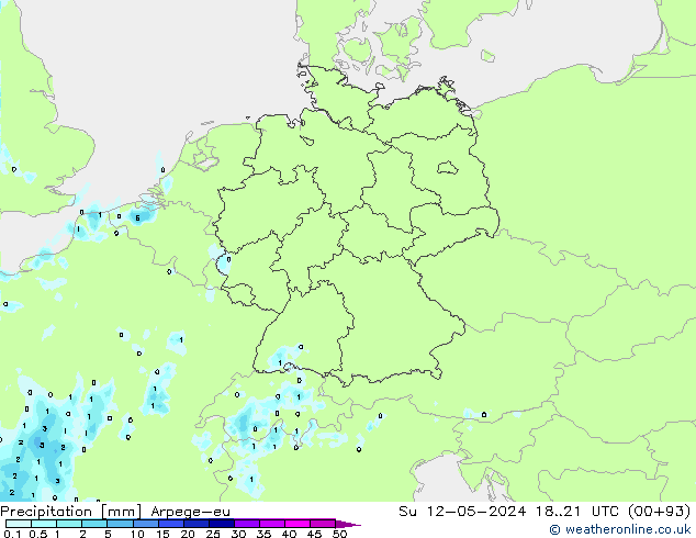 Srážky Arpege-eu Ne 12.05.2024 21 UTC