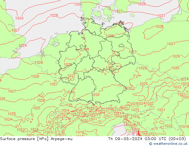 地面气压 Arpege-eu 星期四 09.05.2024 03 UTC