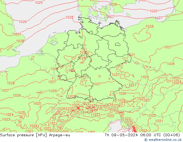 地面气压 Arpege-eu 星期四 09.05.2024 06 UTC