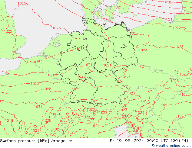 地面气压 Arpege-eu 星期五 10.05.2024 00 UTC