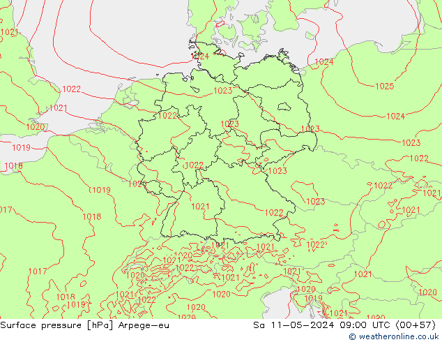 Surface pressure Arpege-eu Sa 11.05.2024 09 UTC