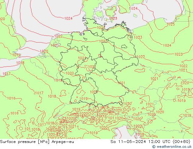 Presión superficial Arpege-eu sáb 11.05.2024 12 UTC