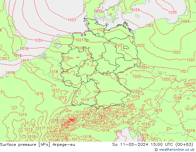 Pressione al suolo Arpege-eu sab 11.05.2024 15 UTC