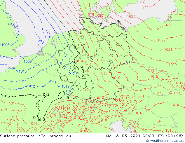 Surface pressure Arpege-eu Mo 13.05.2024 00 UTC