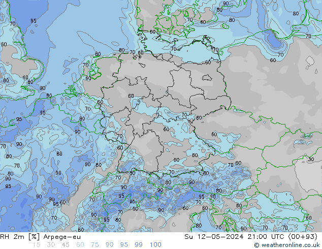 Humidité rel. 2m Arpege-eu dim 12.05.2024 21 UTC