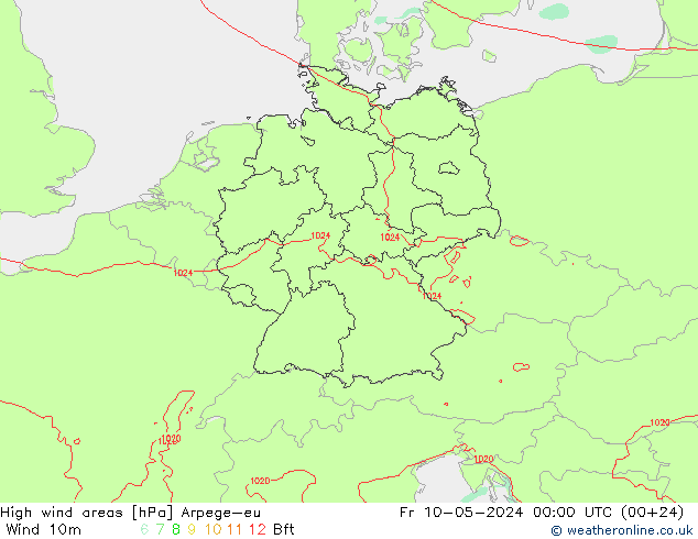 High wind areas Arpege-eu Fr 10.05.2024 00 UTC
