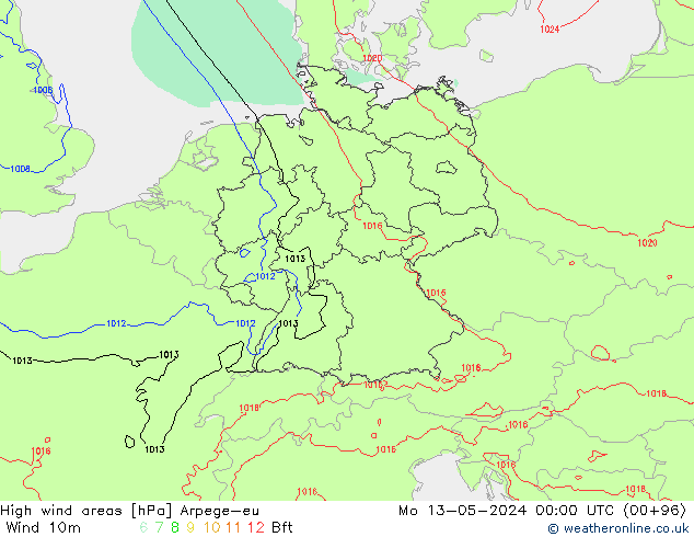 High wind areas Arpege-eu пн 13.05.2024 00 UTC