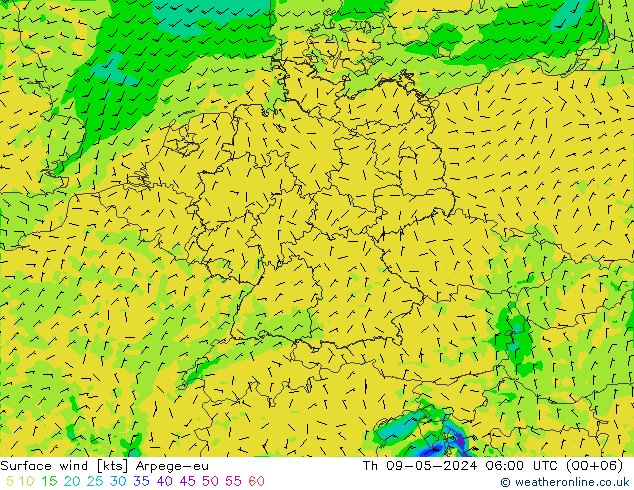 风 10 米 Arpege-eu 星期四 09.05.2024 06 UTC