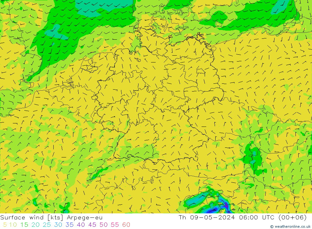 风 10 米 Arpege-eu 星期四 09.05.2024 06 UTC