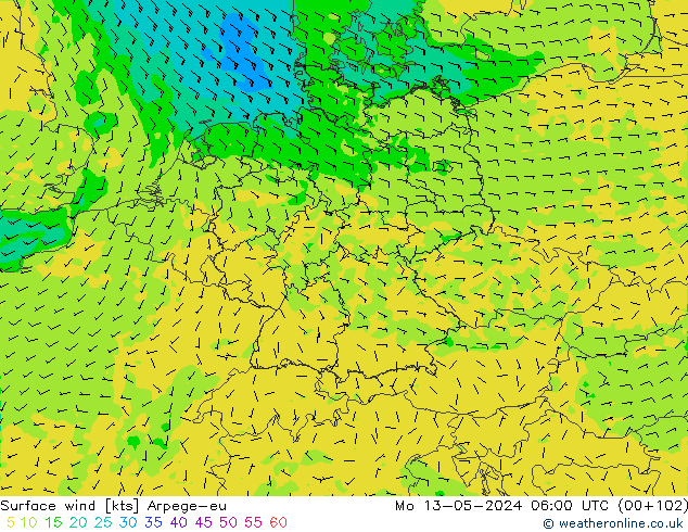 Surface wind Arpege-eu Po 13.05.2024 06 UTC