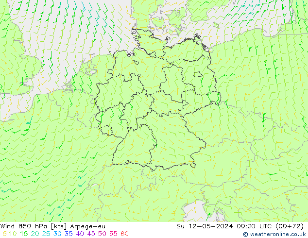 Wind 850 hPa Arpege-eu So 12.05.2024 00 UTC