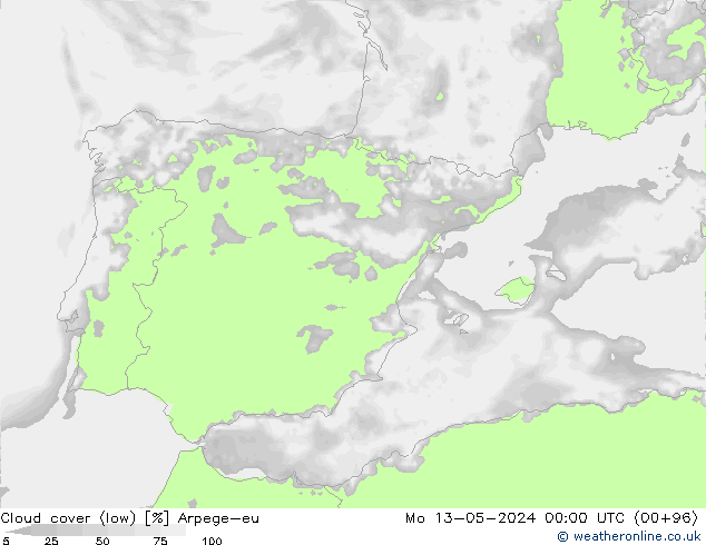 zachmurzenie (niskie) Arpege-eu pon. 13.05.2024 00 UTC
