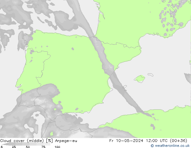 oblačnosti uprostřed Arpege-eu Pá 10.05.2024 12 UTC