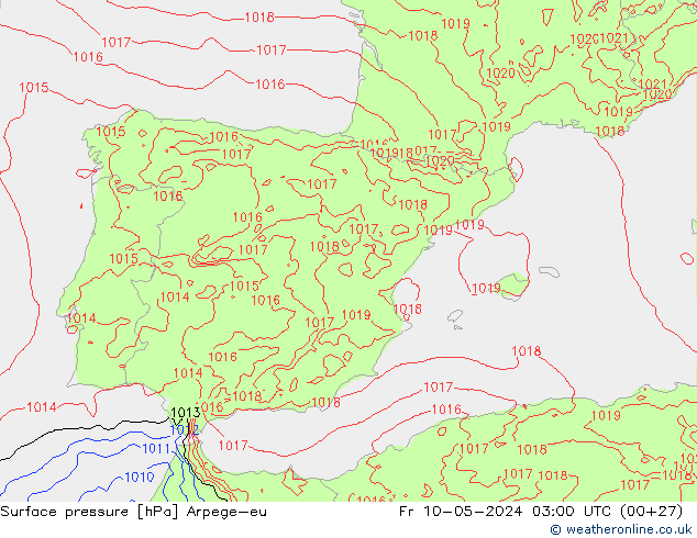 Presión superficial Arpege-eu vie 10.05.2024 03 UTC