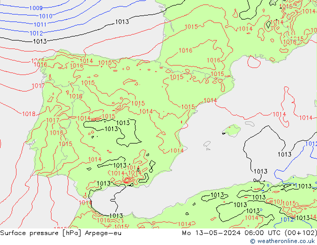 pressão do solo Arpege-eu Seg 13.05.2024 06 UTC