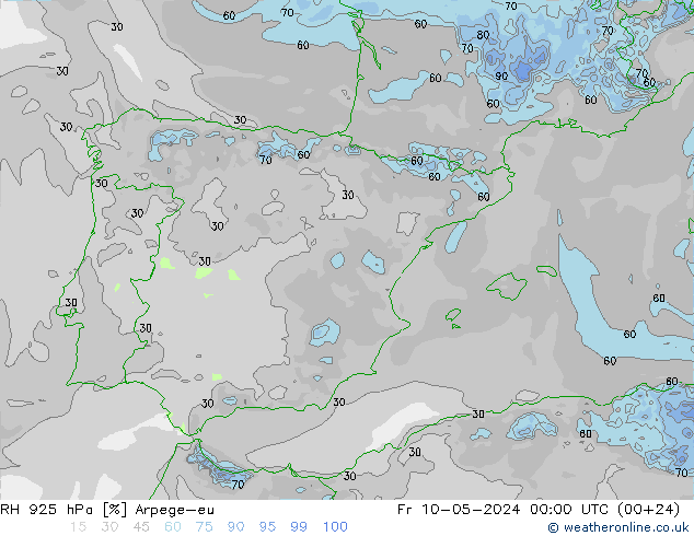 Humidité rel. 925 hPa Arpege-eu ven 10.05.2024 00 UTC
