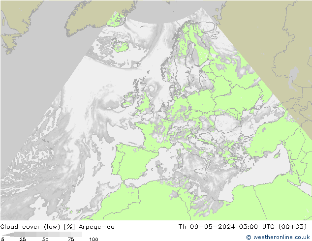 zachmurzenie (niskie) Arpege-eu czw. 09.05.2024 03 UTC