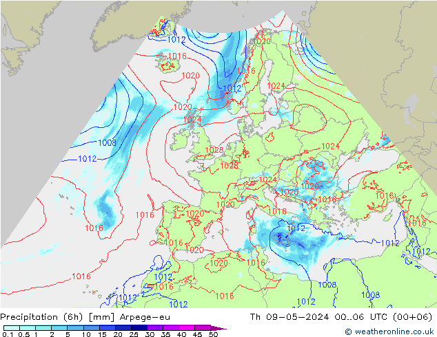 降水量 (6h) Arpege-eu 星期四 09.05.2024 06 UTC