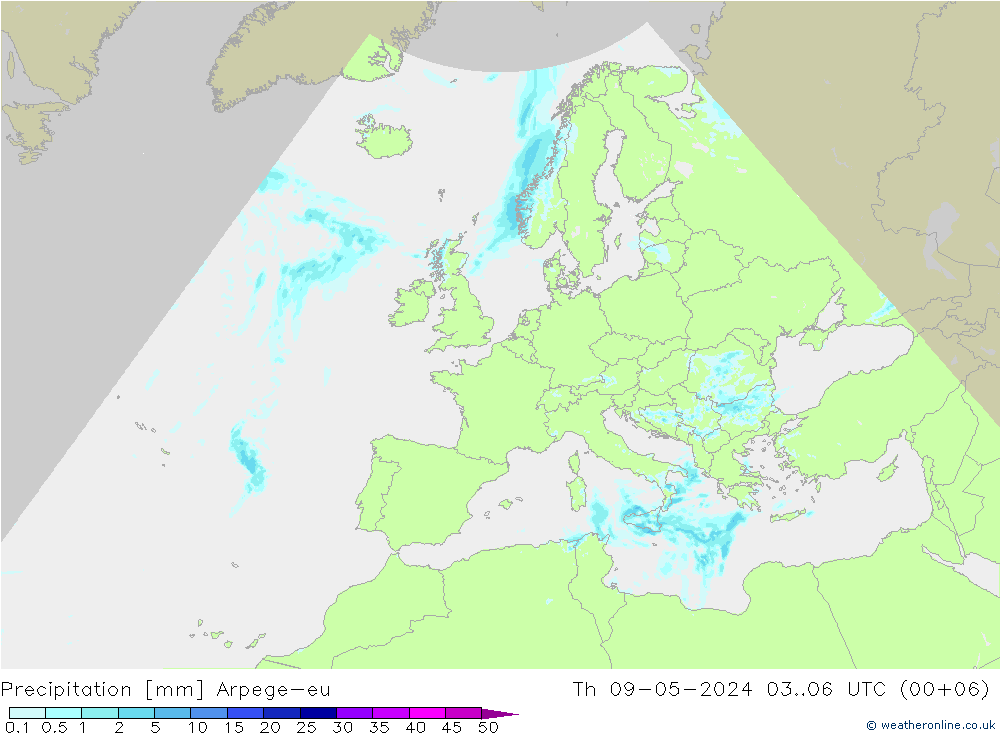 Niederschlag Arpege-eu Do 09.05.2024 06 UTC