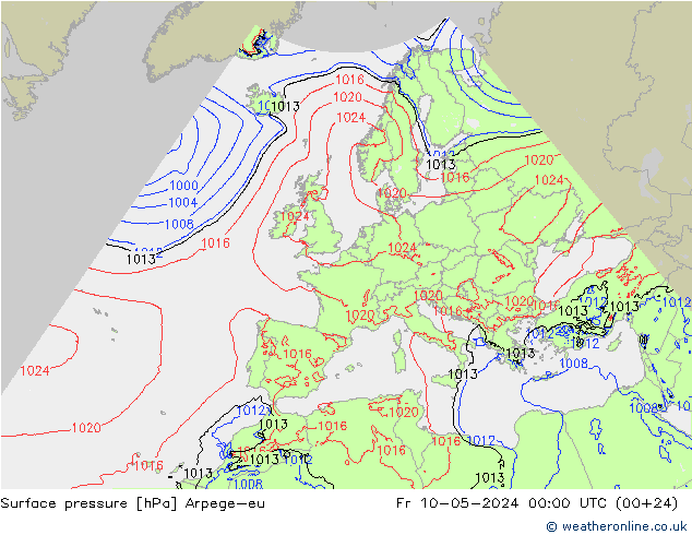 地面气压 Arpege-eu 星期五 10.05.2024 00 UTC
