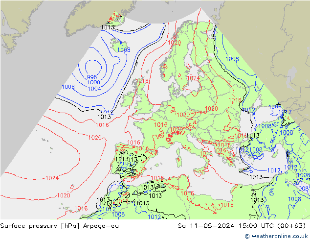 Pressione al suolo Arpege-eu sab 11.05.2024 15 UTC