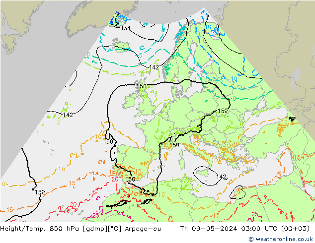 Height/Temp. 850 hPa Arpege-eu Do 09.05.2024 03 UTC